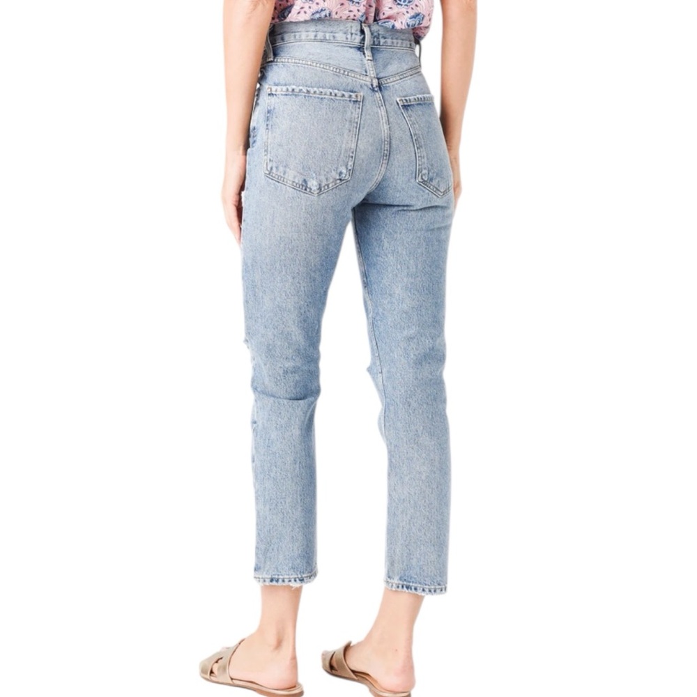 Agolde Riley High Rise Light Blue Denim Straight Crop Button Fly Jeans Size 27 - Picture 3 of 14